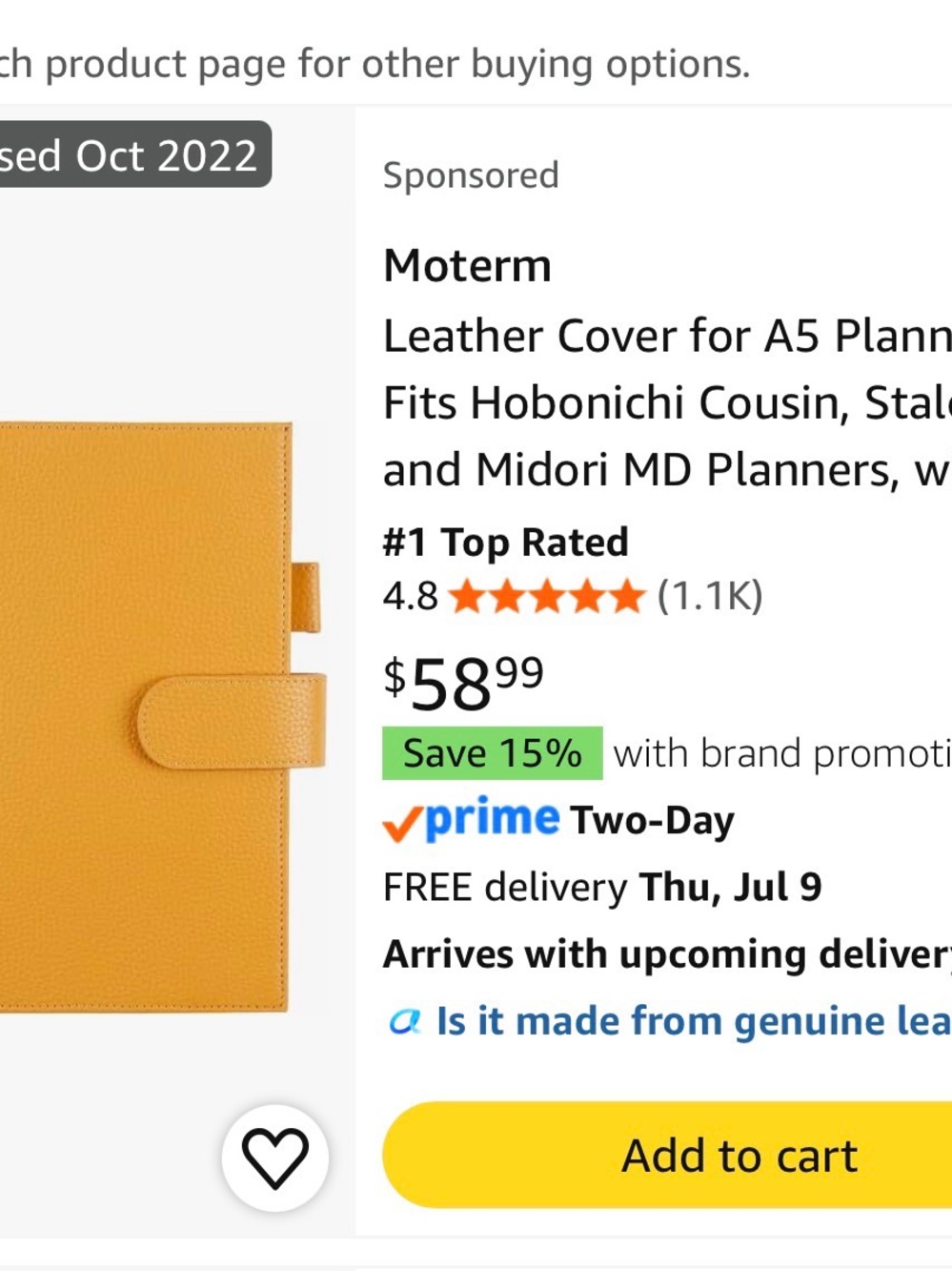 Moterm Mustard Yellow A5 Notebook Cover - Picture 6 of 7
